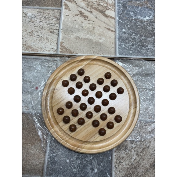 Other - Vintage Style Wooden Peg Solitaire Board Game 9 Inch Round with 33 Marbles